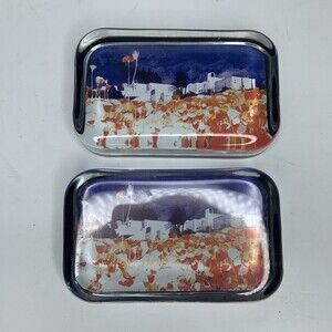 Set Of 2 Vintage Vivant England Flowers Glass Paperweight 4x2.5”